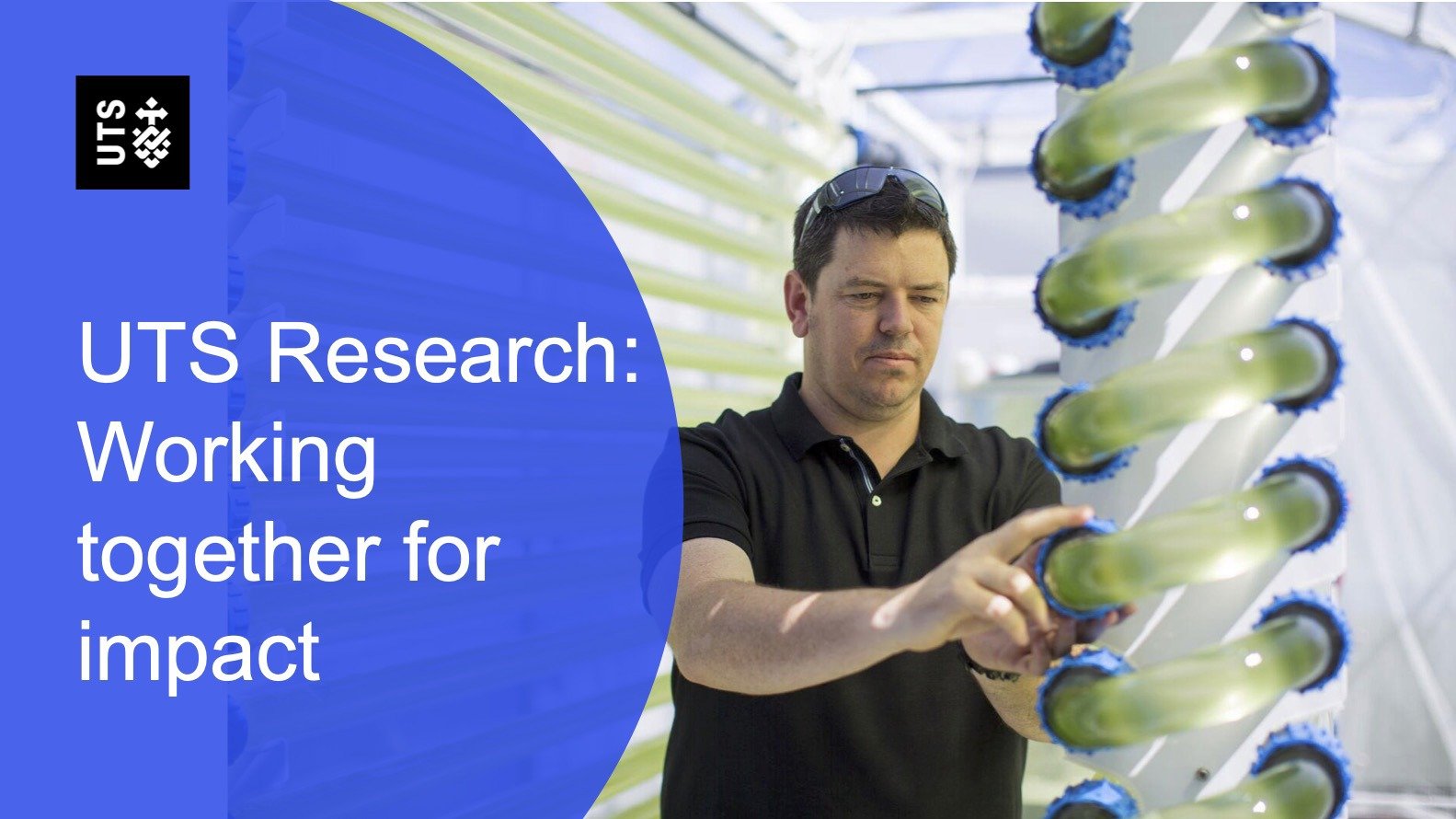 Title still for YouTube video called UTS Research: Working together for impact.