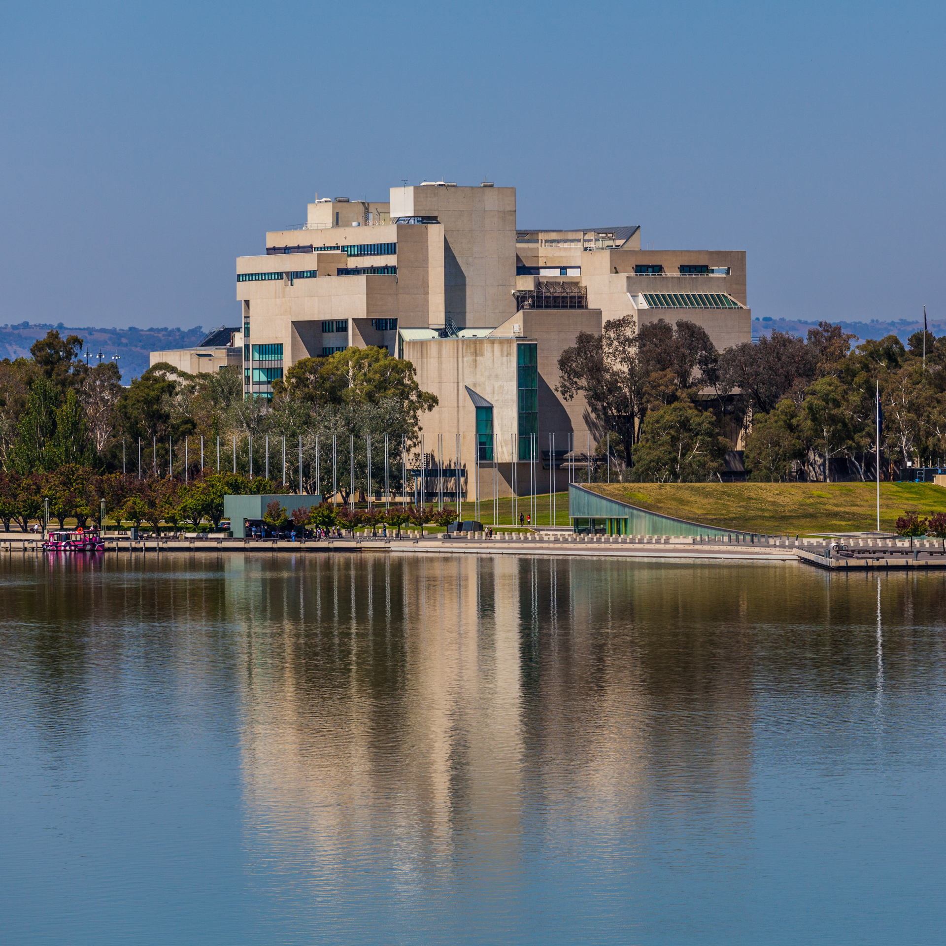 Looking across Lake Burley Griffin to the High Court of Australia in Canberra